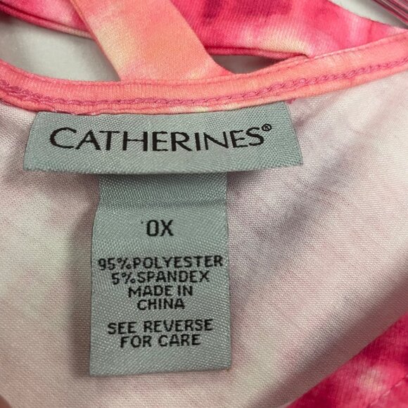 Catherines Tie Dye Midi Shift Dress Short Sleeve Lattice Back Pink/Multi Size 0X - Picture 8 of 8